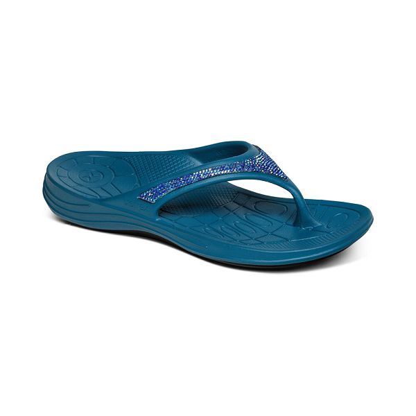 Aetrex Women's Fiji Orthotic Flip Flops Blue Sandals UK 0376-958